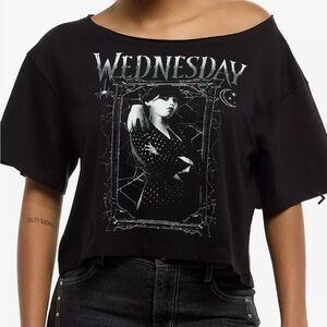 Hot Topic Exclusive Wednesday & Thing Portrait Off-Shoulder T Shirt